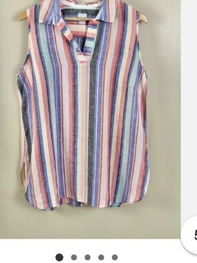 Sleeveless Multicolor Striped V-Neck Blouse